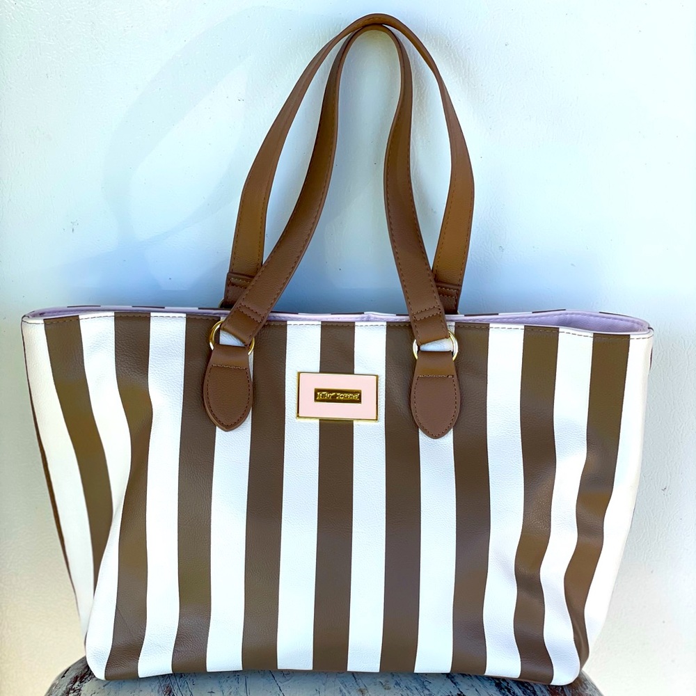 Taupe & White Striped Betsey Johnson Tote